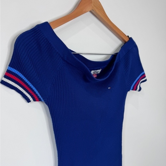 Tommy Hilfiger Denim Blue Off Shoulder Stretchy Bodycon Dress (M) - Picture 3 of 11